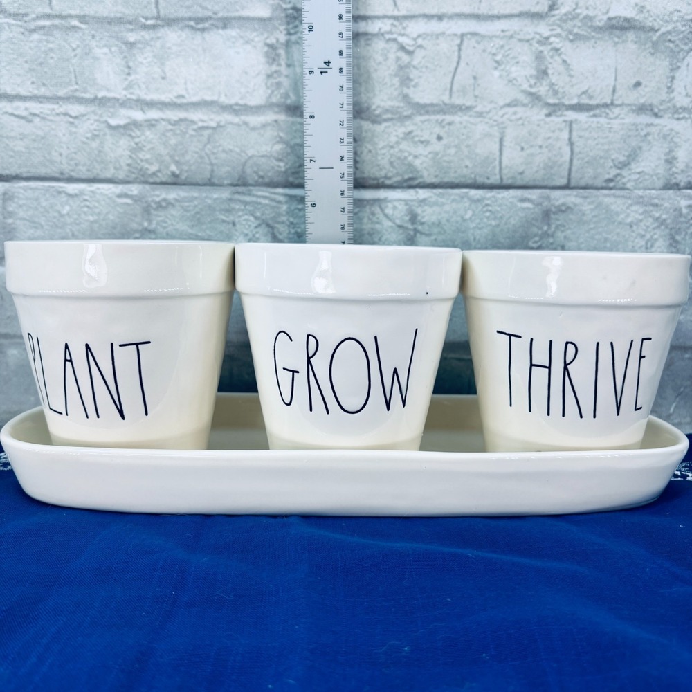 Rae Dunn 4 Piece Flower Planter Plant Grow Thrive